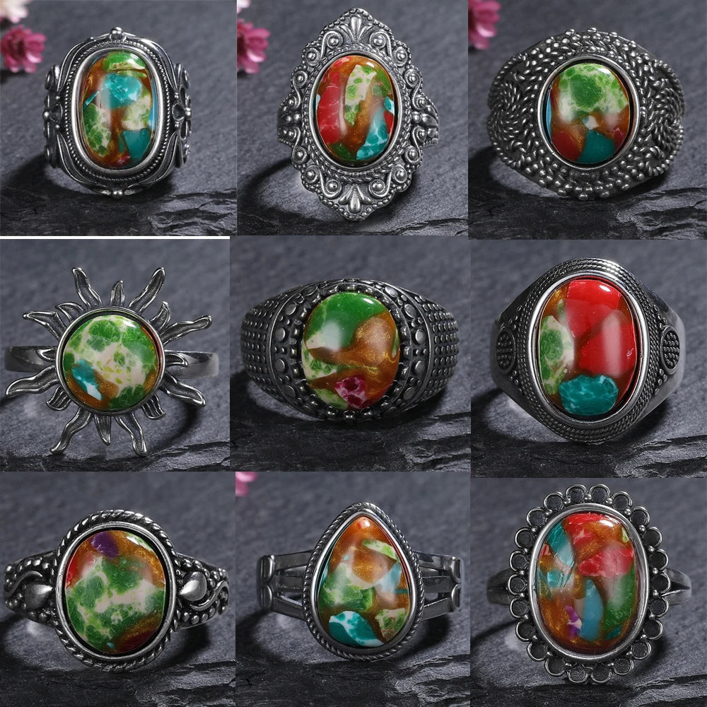Vintage Natural Emperor Stone Ring S925 Silver Retro Hollow Luxury Fine Jewelry Wedding Gift for Women - AMULET RING STORE