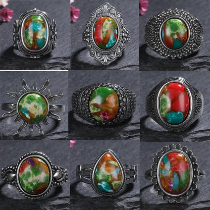 Vintage Natural Emperor Stone Ring S925 Silver Retro Hollow Luxury Fine Jewelry Wedding Gift for Women - AMULET RING STORE