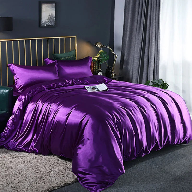 Silky Bedding Duvet Cover Super Soft Solid Home Comforter Cover with Zipper Closure, 2/3pcs Envelop Pillowcase