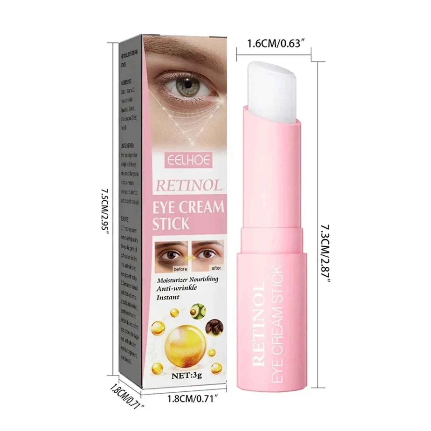 Retinol Eye Cream Stick Fade Fine Line Remove Wrinkle Eye Bags Anti-Puffiness Dark Circle Smoothing Firming Under Eye Skin Care