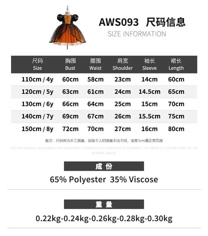 Girl Halloween costume 4-8 Yrs Halloween Theme Party Dresses Skeleton Bat Pumpkin Print Frocks Luxury Fluffy Kids Elegant Gown