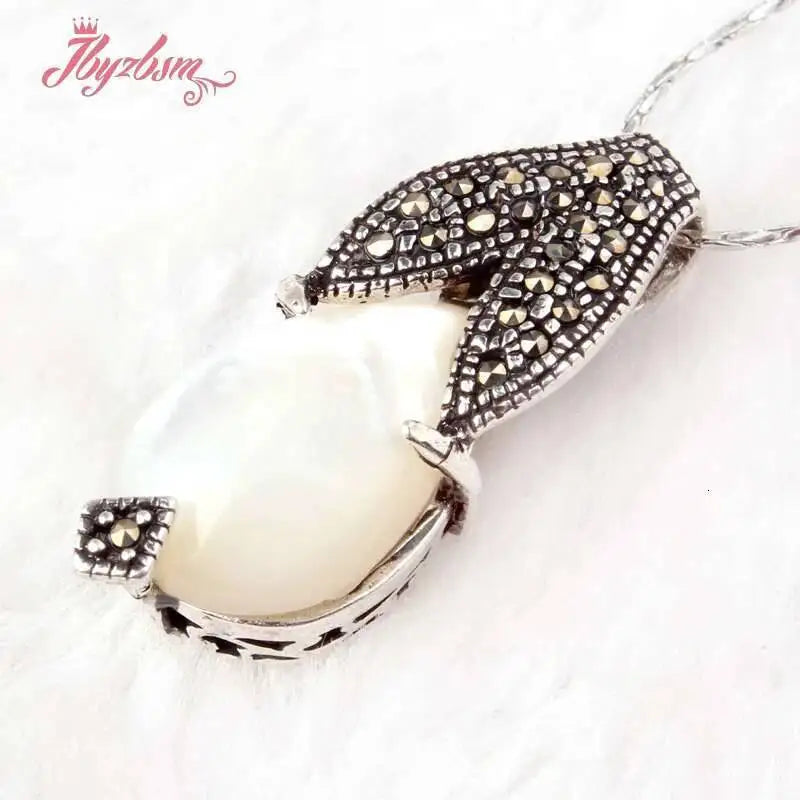 12x16mm Drop Stone Beads Marcasite White Tibetan Silver For Women New Year Christmas Gift Fashion Trendy Pendant 1 Pcs