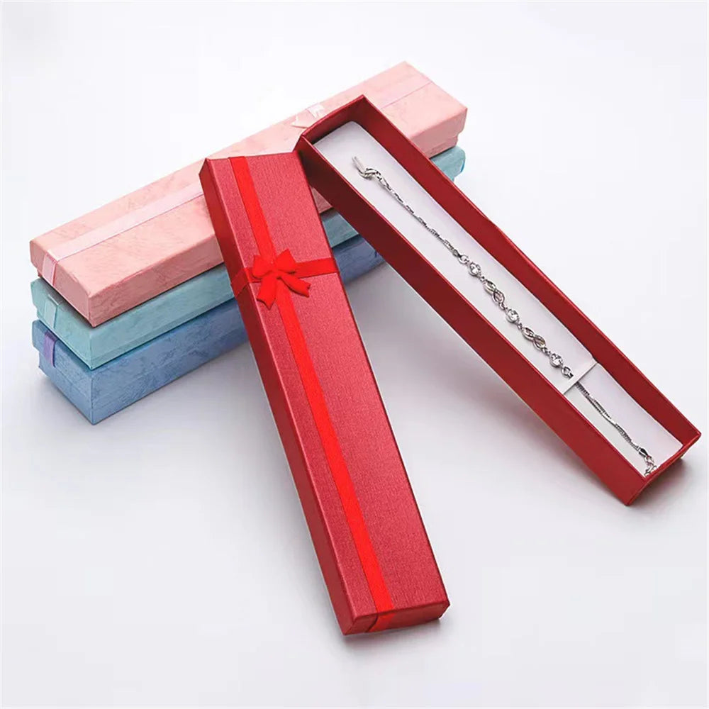 Long Jewelry Necklace Bracelet Box Storage Container Jewellery Box Packaging Bowknot Gift Display Paper Organizer Case Wholesale - AMULET RING STORE