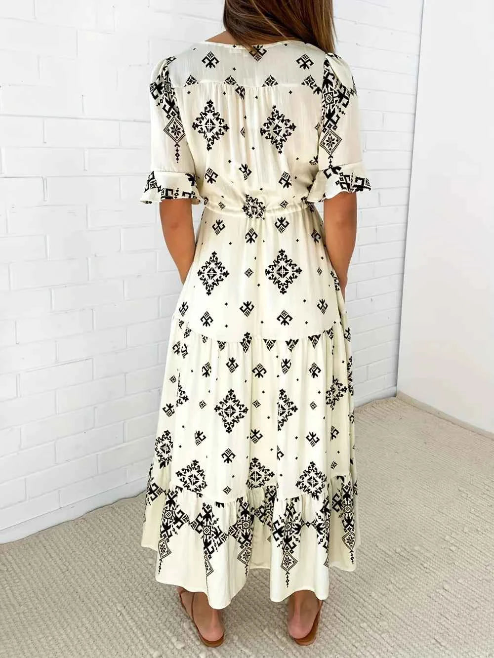 Plus Size Womens Summer Loose Boho Flowy Wrap V Neck 3/4 Sleeve Floral Print Slit Beach Wedding Guest Long Maxi Dresses Vistidos