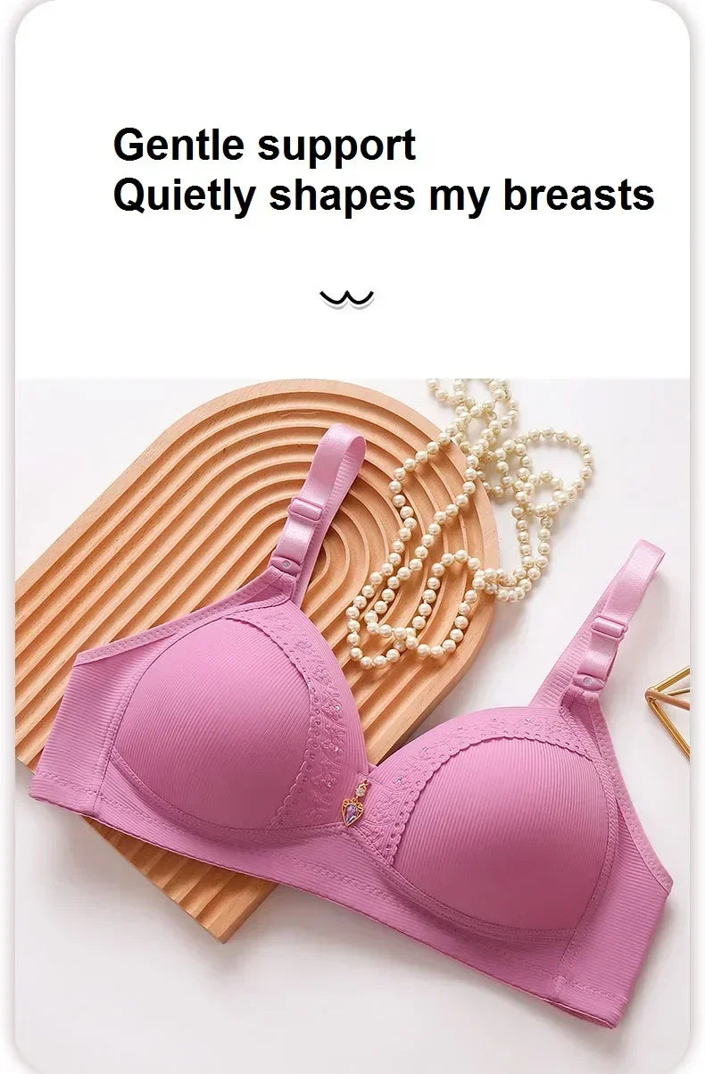 Gathered Side Collection Lifting Underwear Breasts Brassiere Large Size Bra Full Cup Underwear Brassiere No Steel Ring Bra - AMULET RING STORE