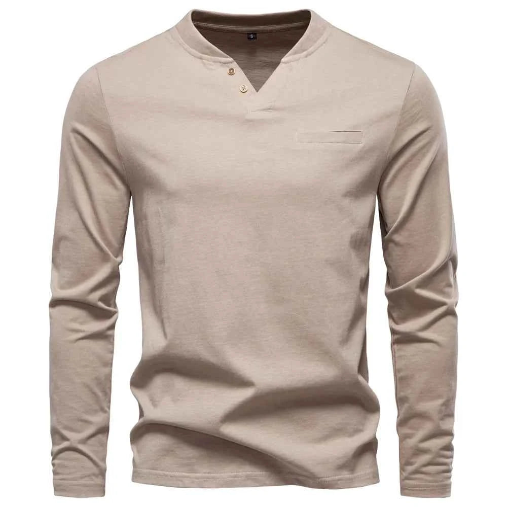 AIOPESON High Quality Men's long sleeve t-shirt Fashion pure cotton henley collar long t shirt man polera manga larga hombre
