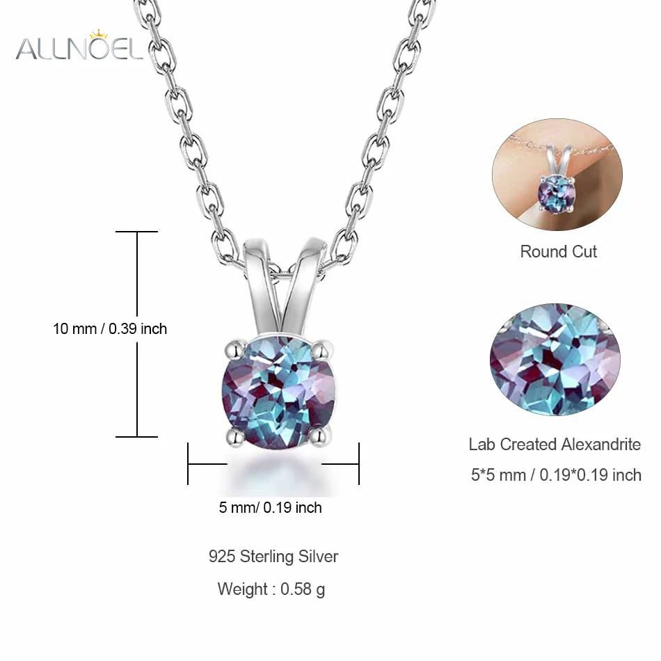 ALLNOEL 0.5ct Lab Created Alexandrite Pendant Necklace for Women 925 Sliver Color Changing Gemstone June Birthstone Wedding Gift