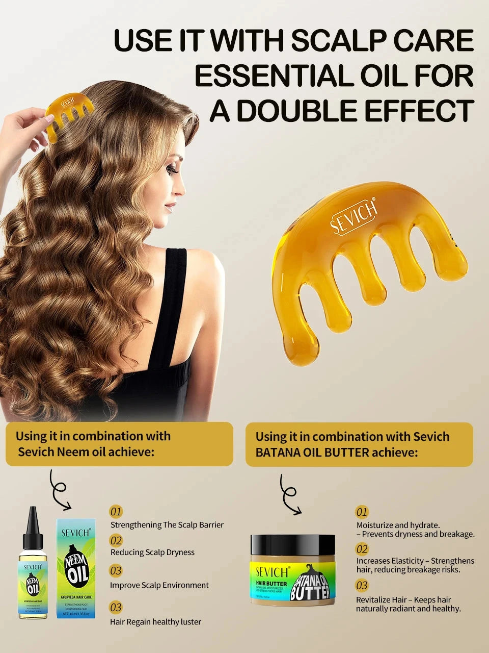 Sevich India Herbal Hair Growth Oil And Scalp Massager Comb Tool Set Ayurvedic Adivasi Fast Regrowth Thicken Serum Hair Growing - AMULET RING STORE