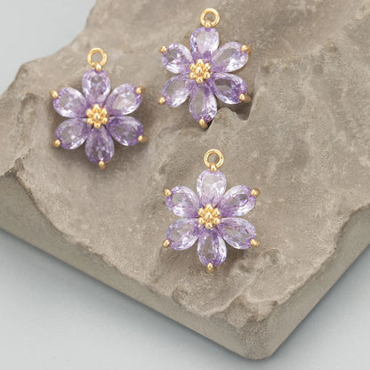 GUFEATHER,6pcs/lot,MC78,jewelry accessories,18k gold plated,nickel free,copper,zircon,hand made,flower shape,charms,diy pendants - AMULET RING STORE