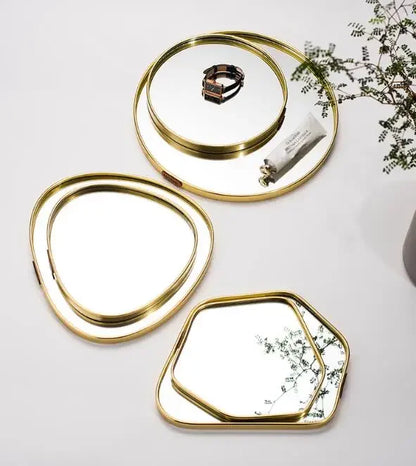 New Light Luxury Mirror StorageTray Home Decoration Desktop Storage Tray Multilateral Geometric Tray Living Room Accessories - AMULET RING STORE