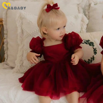 ma&baby 0-24M Christmas Newborn Infant Baby Girl Red Romper Tulle Bow Ruffle Jumpsuit Party Xmas Costumes Headband Outfits D05 - AMULET RING STORE