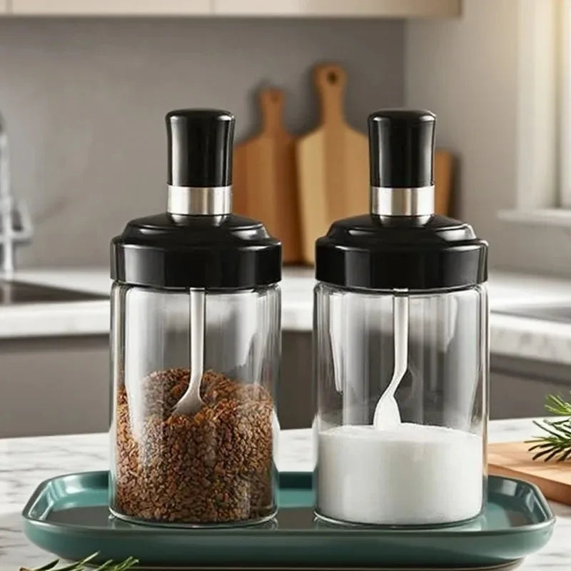 1/5PCS Glass Spice Jar Seasoning Bottle Pepper Shaker Salt Jars Barbecue Condiment Bottle with Quantitative Spoon Kitchen Gadget