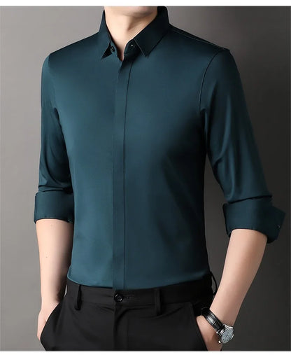 Mulberry Silk Business Dress Shirt - Men's Wrinkle Resistant