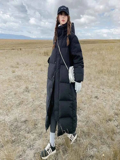 Mid drama down cotton jacket for women, slim fit cotton jacket for women, over the knee 2025 new thick cotton jacket jacket for