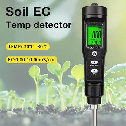 2 In 1 Soil EC Meter Handheld Digital Soil Tester Multifunction EC Temp Detector Backlit Soil EC Analyzer for Garden Greenhouse - AMULET RING STORE