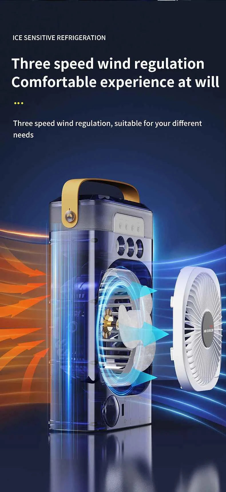 Portable air conditioning fan household 5000 mA desk humidifier small fan office three hole spray fan with color night light