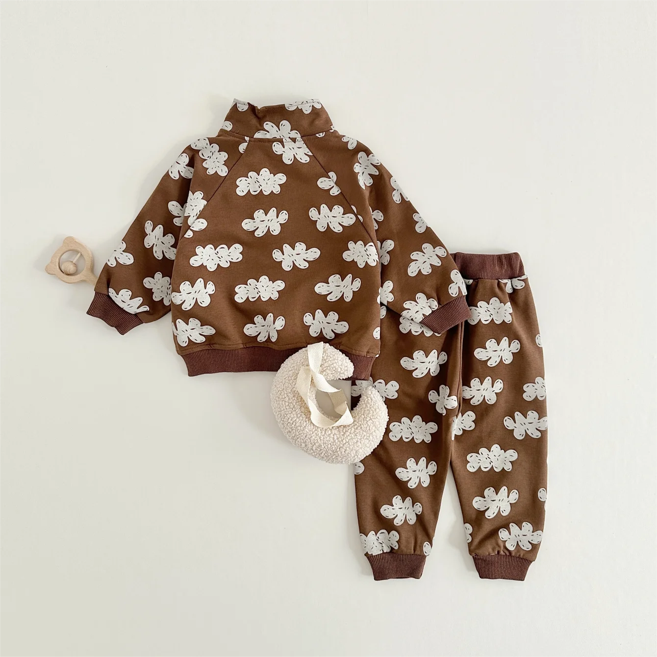 Spring New Boys Clothing Set Cloud Print Zipper Long Sleeved Pants Cotton Sweatshirt 0-4Y Baby Girls Pullover 2PCS Newborn - AMULET RING STORE