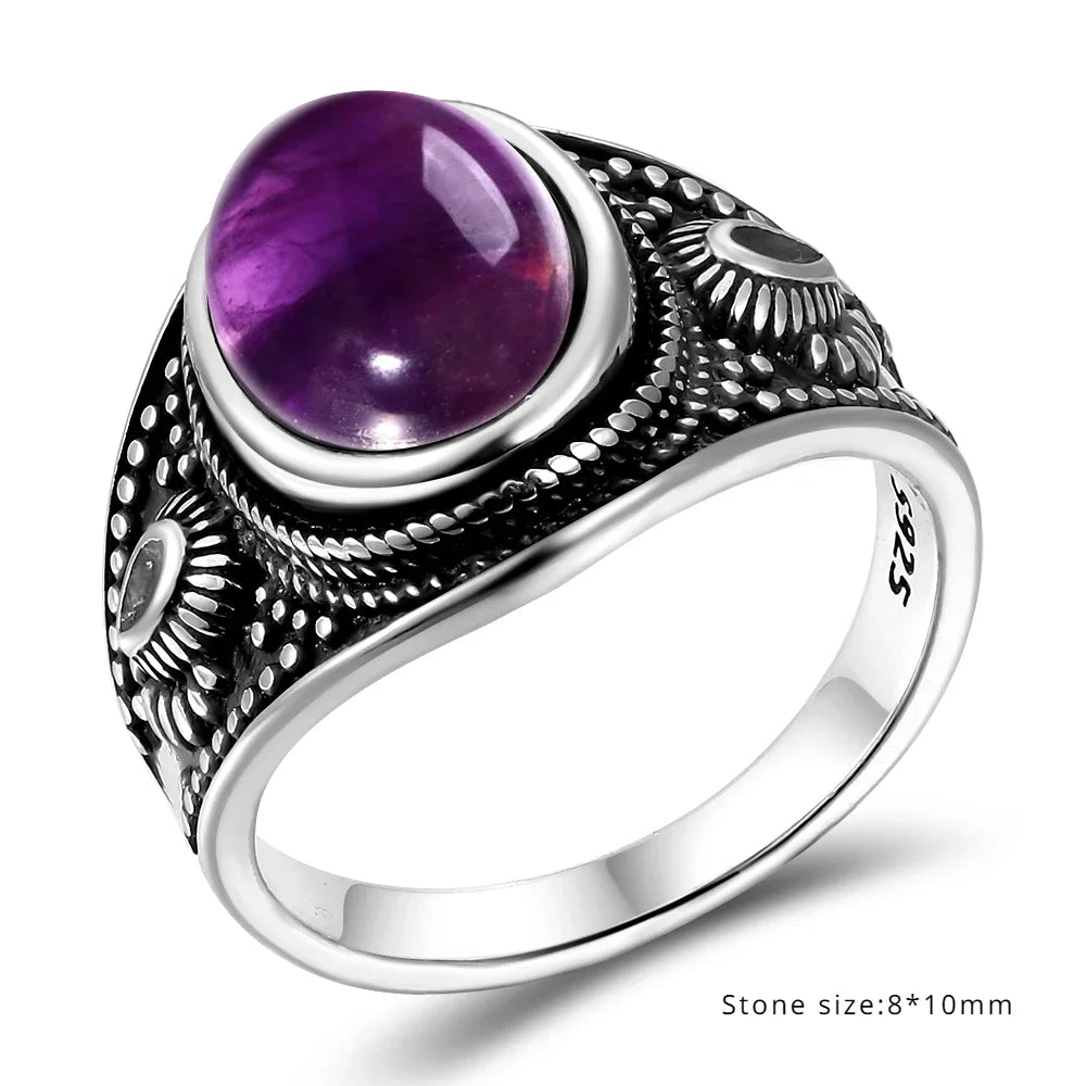Luxury Vintage Ring Natural Amethyst Rings S925 Silver Jewelry Wedding Anniversary Party Ring Gifts for Women