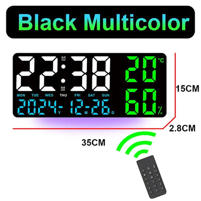 Digital Wall Clock with Atmosphere Lights Remote Control TEMP Humidity Display LED Large Table Clock Multifunctional Alarm Clock