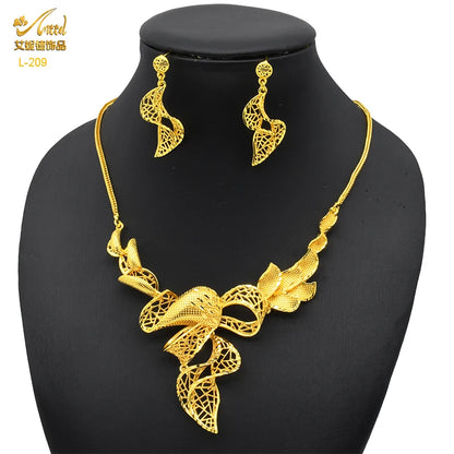 ANIID Africa Luxury Charm Necklace Sets With Tassel for Lady Indian Bridal Nigeria 24k Gold Plated Jewelry Set Party Gifts