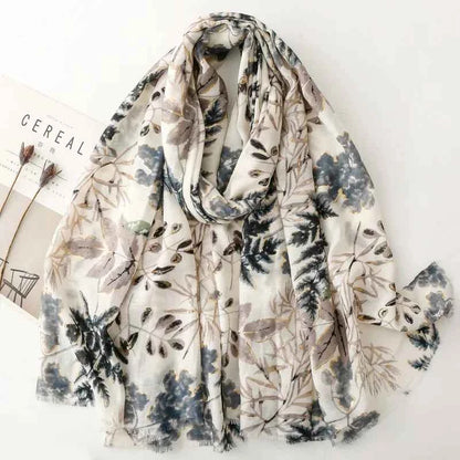 Winter Lurex Leaf Floral Fringe Cotton Viscose Shawls Scarf Lady High Quality Wrap Pashmina Stole Bufandas Muslim Hijab 180*90Cm