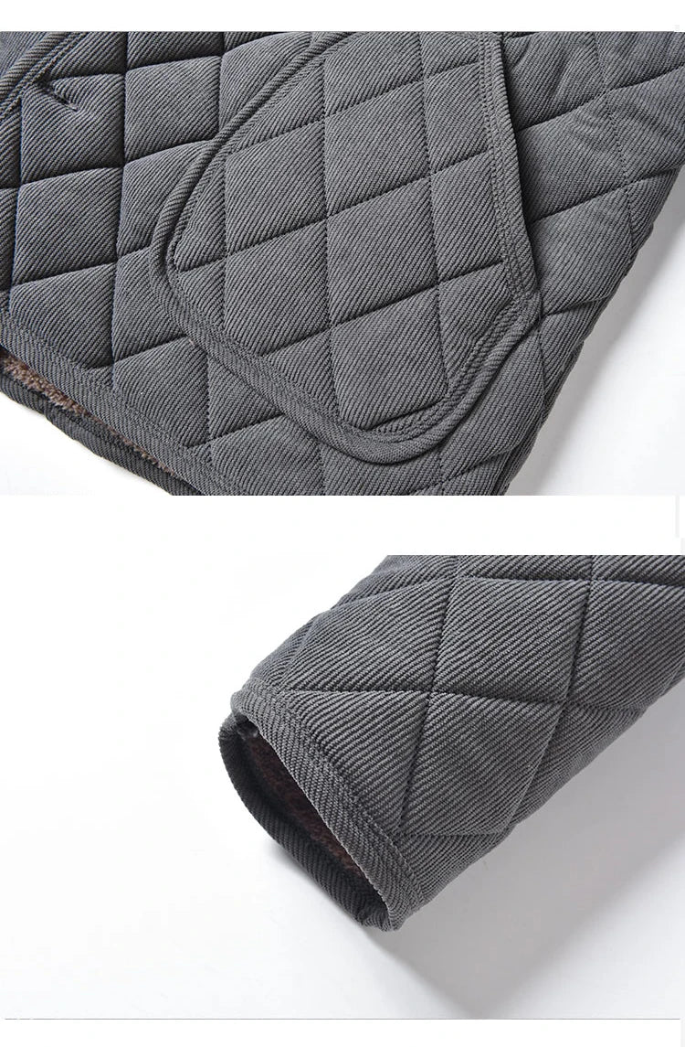 Mens Winter Jacket Windproof Thickened Padded Jacket Casual Diamond Warm Fleece Lined Coat Middle-Aged Dad's Solid Outdoor Wear