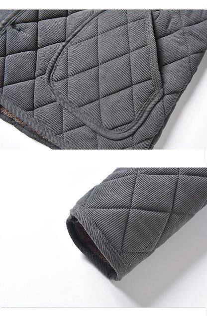 Mens Winter Jacket Windproof Thickened Padded Jacket Casual Diamond Warm Fleece Lined Coat Middle-Aged Dad's Solid Outdoor Wear