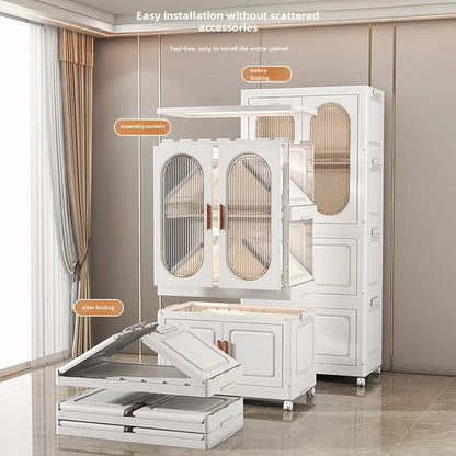 Stackable Large Capacity Fold Storage Box Plastic Clothing Storage Bin with Lid with Wheels Sundries Storages With Double Door - AMULET RING STORE