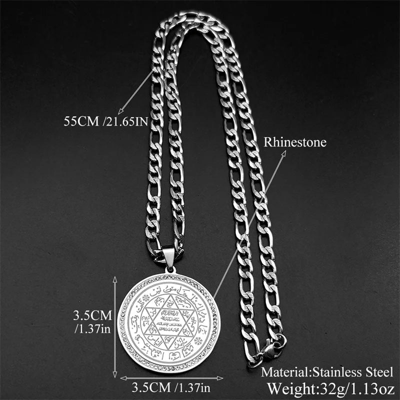 Hexagram Magen David Star Muslim Prayers Stainless Steel Pendant Necklace for Women Men Crystals Islamic Arabic Jewelry Gift