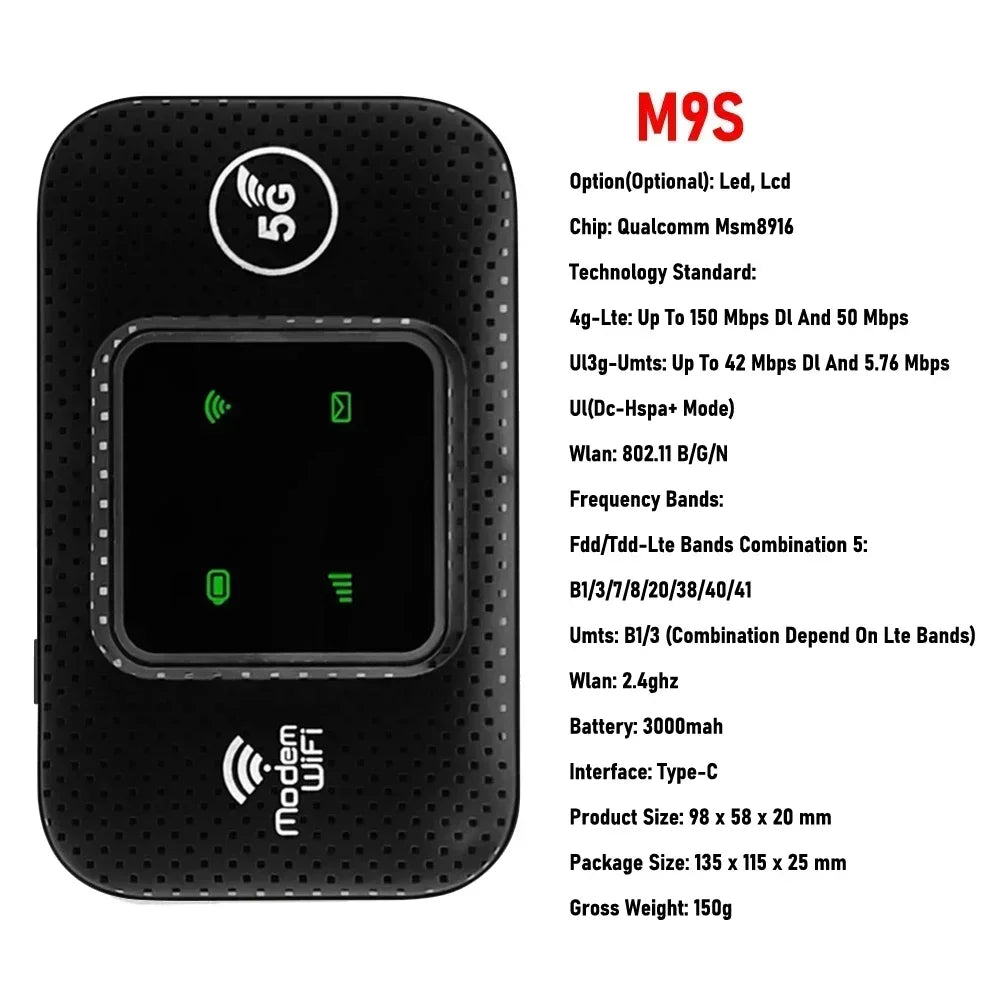 M9S/MF68E/H5577R 4G Lte Router Wireless Wifi Portable Modem Mini Outdoor Hotspot Pocket Mifi 150mbps Sim Card Slot Chip 3000mAh - AMULET RING STORE