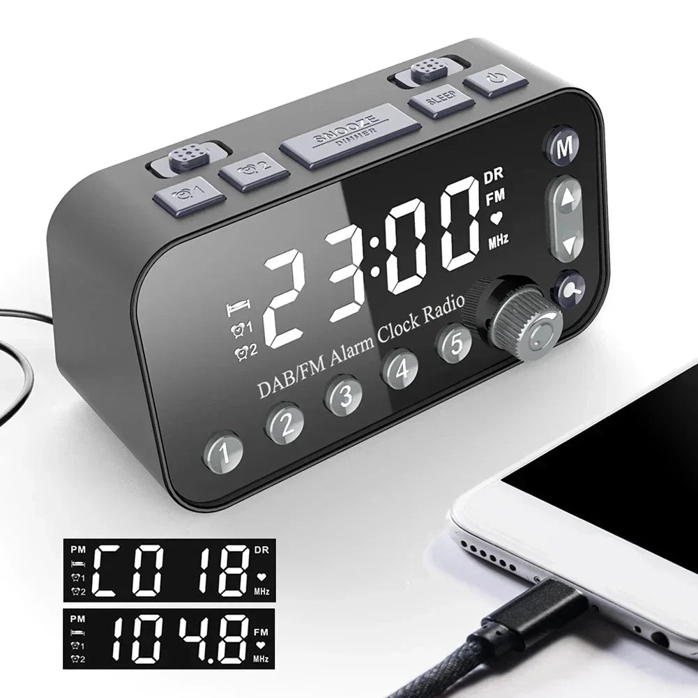 A1 Digital Desktop Alarm Clock Dual USB Charging Port LED Display DAB FM Radio