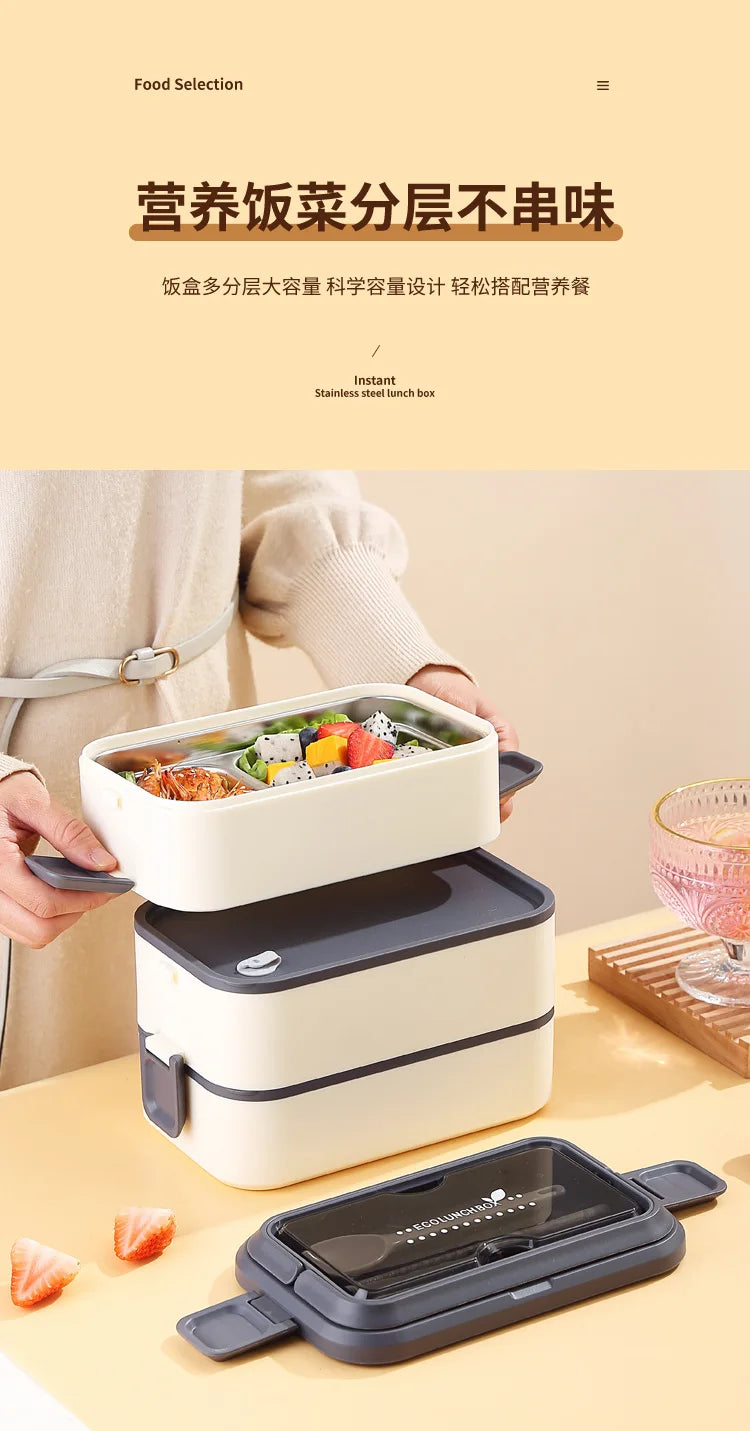 304 stainless steel lunch box for kids adult portable Microwavable insulated bento compartment multilayer food storage container - AMULET RING STORE