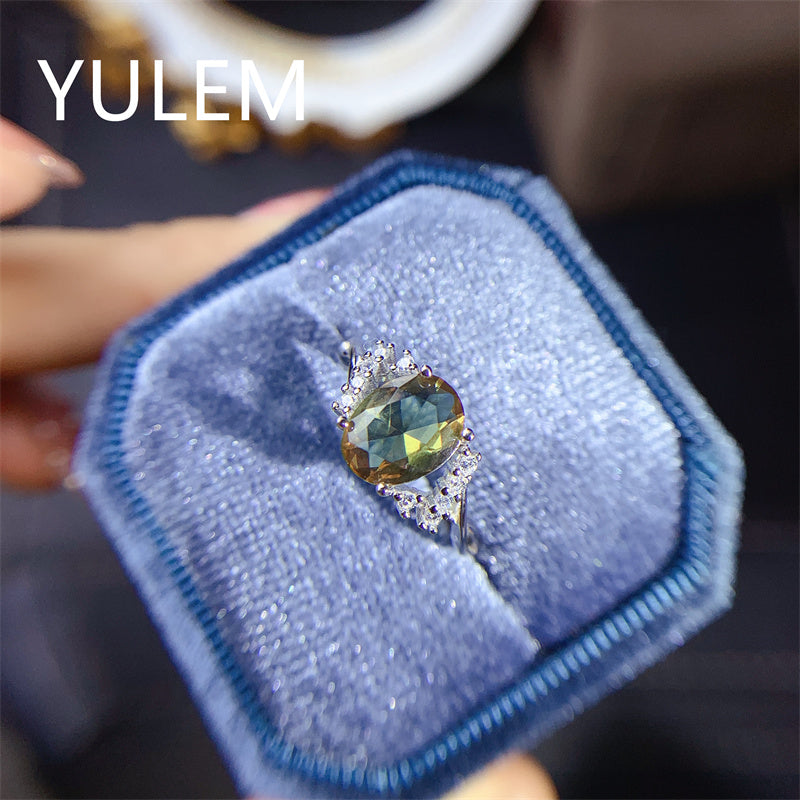 YULEM  Lab Alexandrite Gemstone Ring for Women Solid 925 Sterling Silver Jewelry Oval Natural Stone Engagement Promise