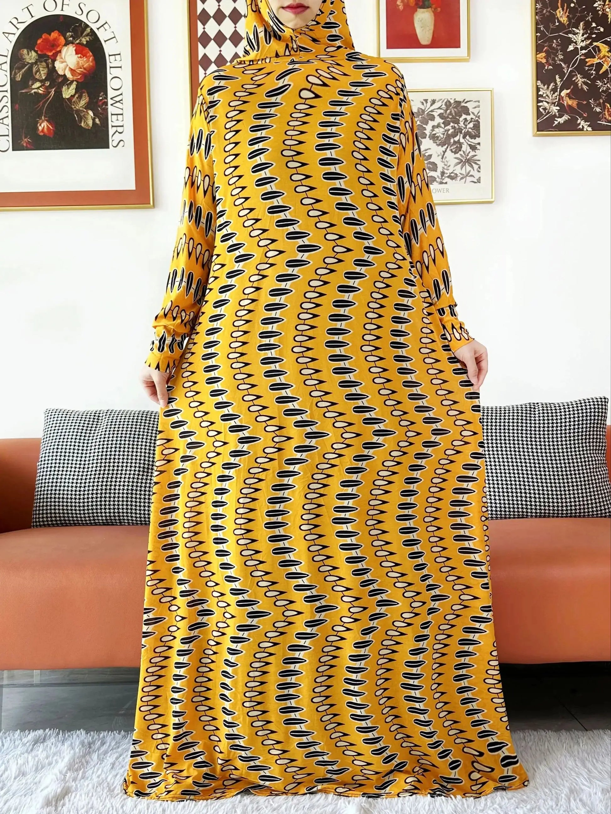 2025 Floral Ramadan Muslim Dress Solid Color Khimar Kaftan Abaya Robe with Attached Hijab Middle East Prayer Garment for Women - AMULET RING STORE