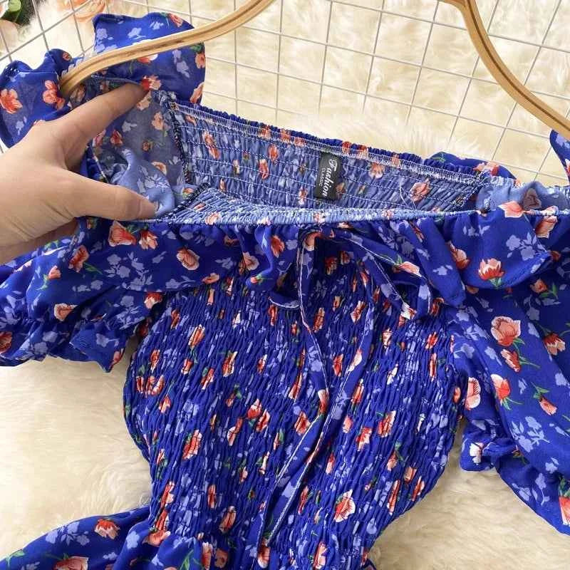 YuooMuoo Romantic Floral Print Long Dress 2024 New Summer Off Shoulders Puff Sleeve Big Swing Women Dress Korean Party Vestidos