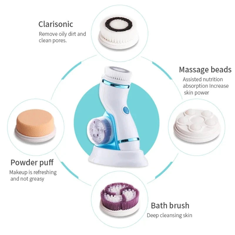 4 in 1 Electric Ultrasonic Facial Cleansing Brush Deep Cleansing Facial Brush Acne Pore Cleaner Blackhead Removal Cleaning Care