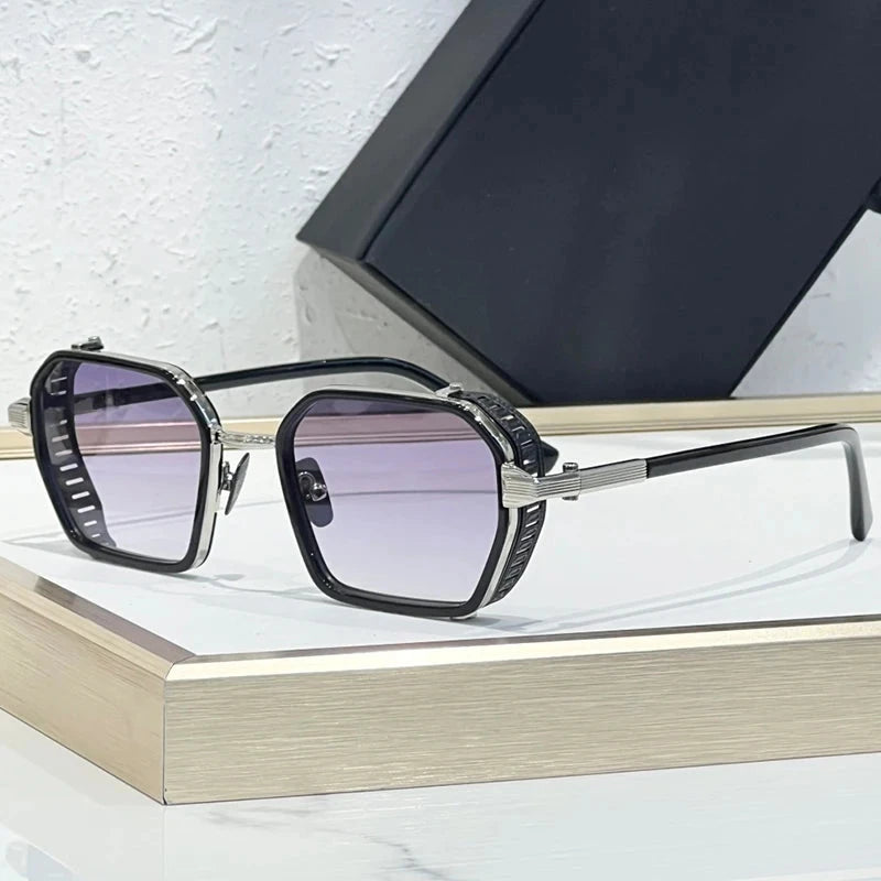 Alloy Rectangle Gradient Sunglasses for Men and Women Retro High Quality Brand Designer UV400 Outdoor Handmade Trendy Eyeglasses
