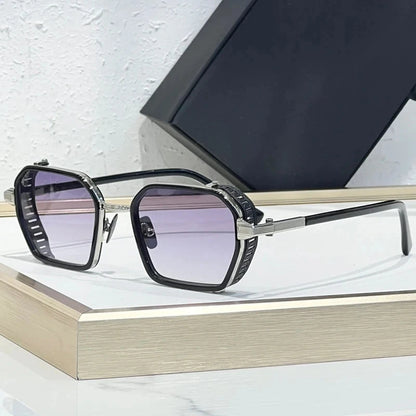 Alloy Rectangle Gradient Sunglasses for Men and Women Retro High Quality Brand Designer UV400 Outdoor Handmade Trendy Eyeglasses
