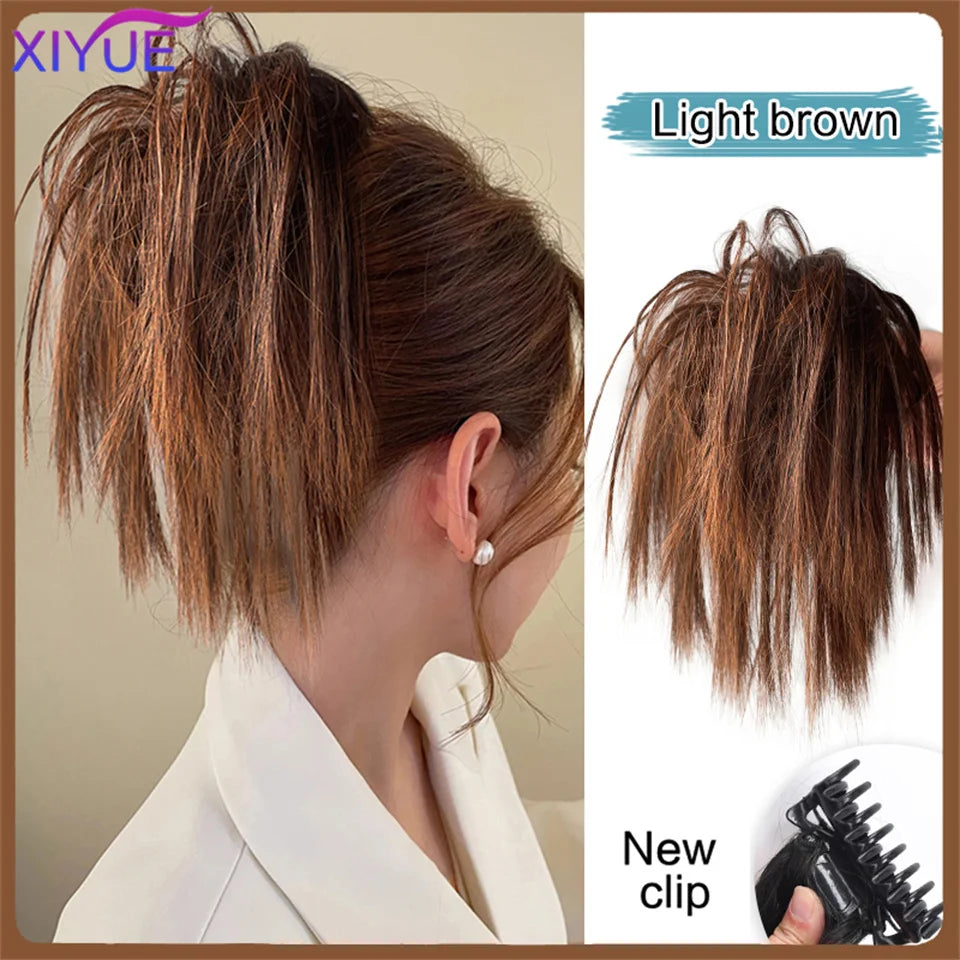 XIYUE Synthetic Messy Hair Bun Tousled Hairpiece Elastic Band Chignon Curly Scrunchie Updo Cover Hair Tail for Women Pink - AMULET RING STORE