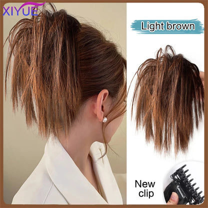 XIYUE Synthetic Messy Hair Bun Tousled Hairpiece Elastic Band Chignon Curly Scrunchie Updo Cover Hair Tail for Women Pink - AMULET RING STORE