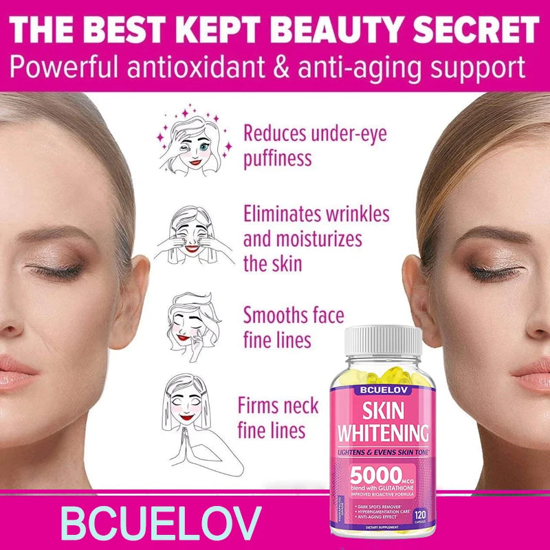 Bcuelov Collagen + Glutathione + Vitamin C Skin and Facial Health - Antioxidants - - 120 Vegetarian Capsules - AMULET RING STORE