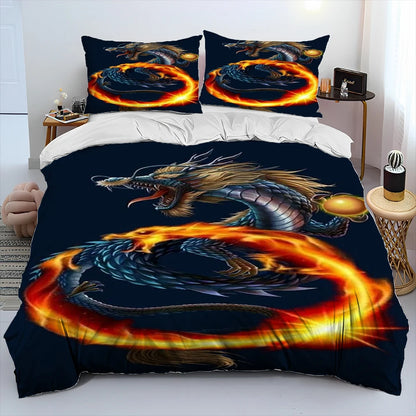 Dragon Cartoon Comforter Bedding Set,Duvet Cover Bed Set Quilt Cover Pillowcase,King Queen Size Bedding Set for Adult Child Gift