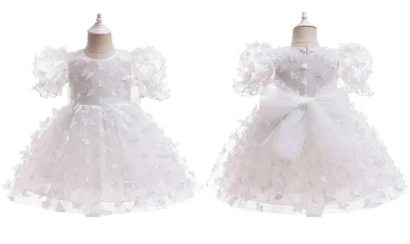 Baby girl dress three-dimensional butterfly Bubble sleeve mesh fluffy princess dress performance birthday party dress girl dress