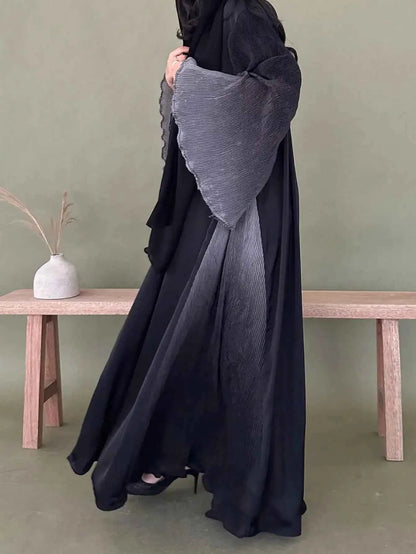 Middle Eastern Women Abayas Casual Kaftans Arabian Maxi Dresses Long Sleeve Pleated Open Front Abaya Jilbabs Without Hajib