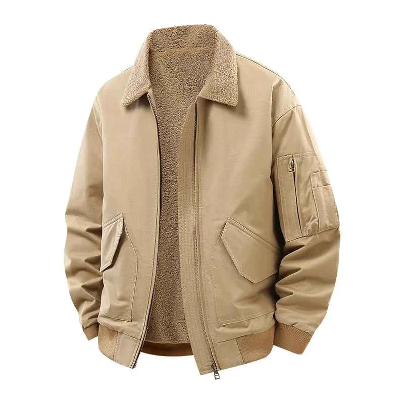 Men's Winter Fleece Jacket - Zipper Coat, Stylish and Elegant Lapel Design, Lamb Wool Lining - Cold Weather Coat, Suitable for Daily and Formal Events - Military Style Casual Jacket, Layered Wear, Military Style Design, Durab