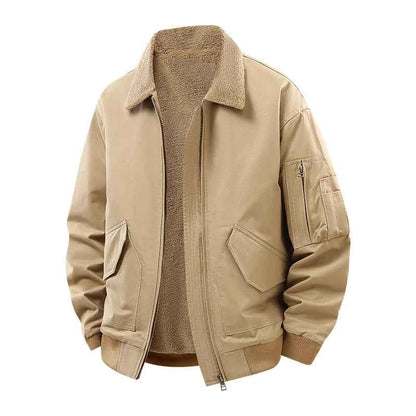 Men's Winter Fleece Jacket - Zipper Coat, Stylish and Elegant Lapel Design, Lamb Wool Lining - Cold Weather Coat, Suitable for Daily and Formal Events - Military Style Casual Jacket, Layered Wear, Military Style Design, Durab