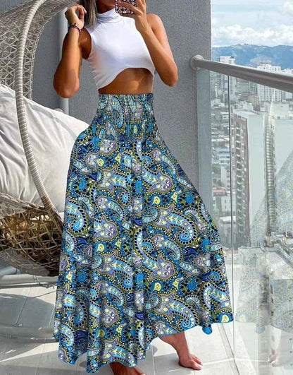 Fashion Cotton Women Floral Print Skirt Side Tie Beach Skirts Summer High Waist Wrap Flower Long Skirt
