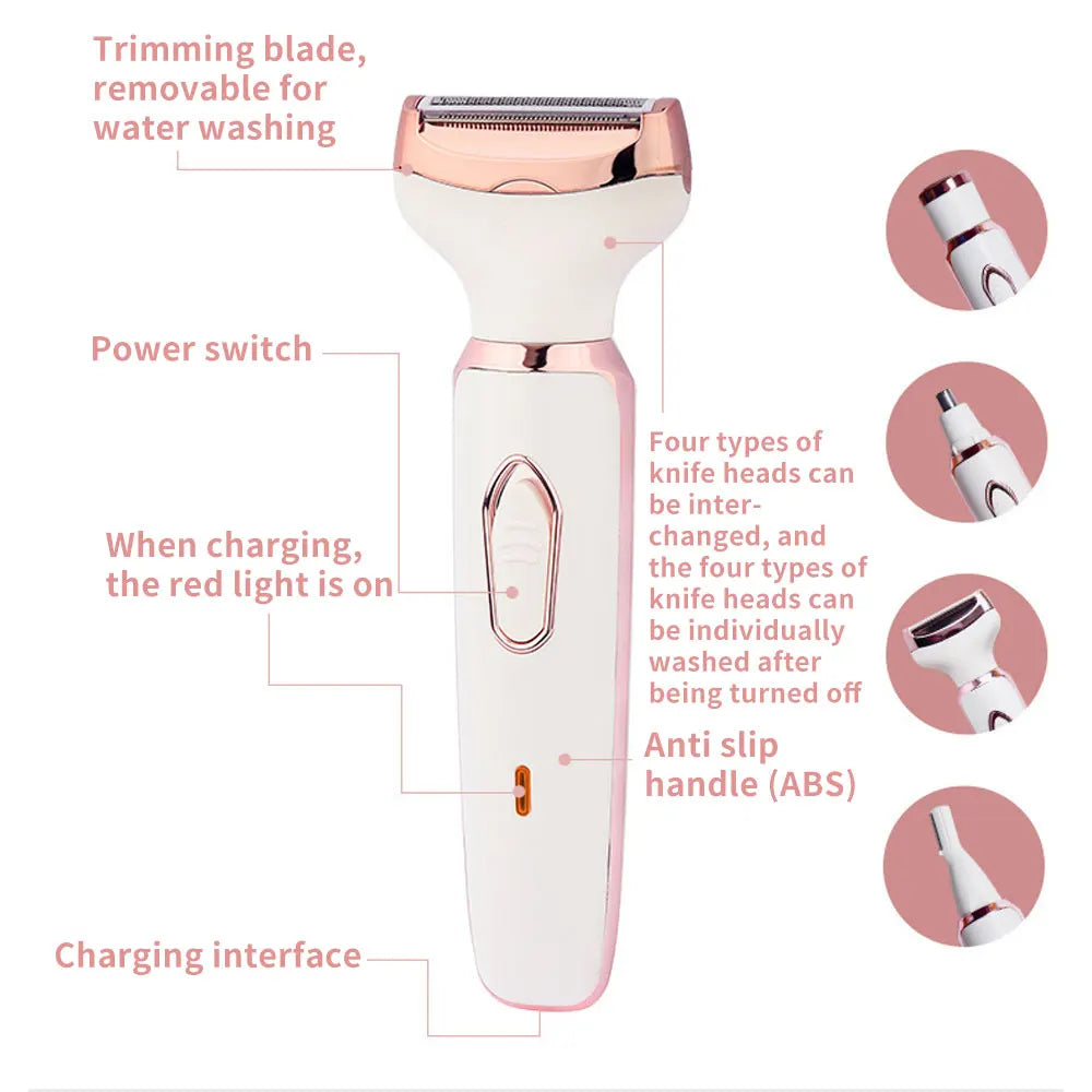 5 In 1 Electric Shaver for Women Painless Eyebrow Razor Bikini Trimmer Cordless Womens Body Shaver Facial Hair Remover Depilador - AMULET RING STORE