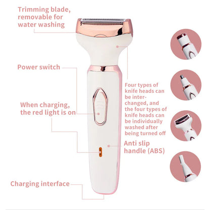 5 In 1 Electric Shaver for Women Painless Eyebrow Razor Bikini Trimmer Cordless Womens Body Shaver Facial Hair Remover Depilador - AMULET RING STORE