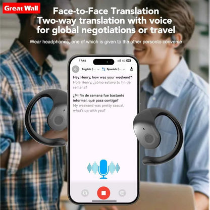 GreatWall AI Real-Time Translation Wireless Bluetooth Earphones Supporting Over 100 Voice Languages Translation Headphones